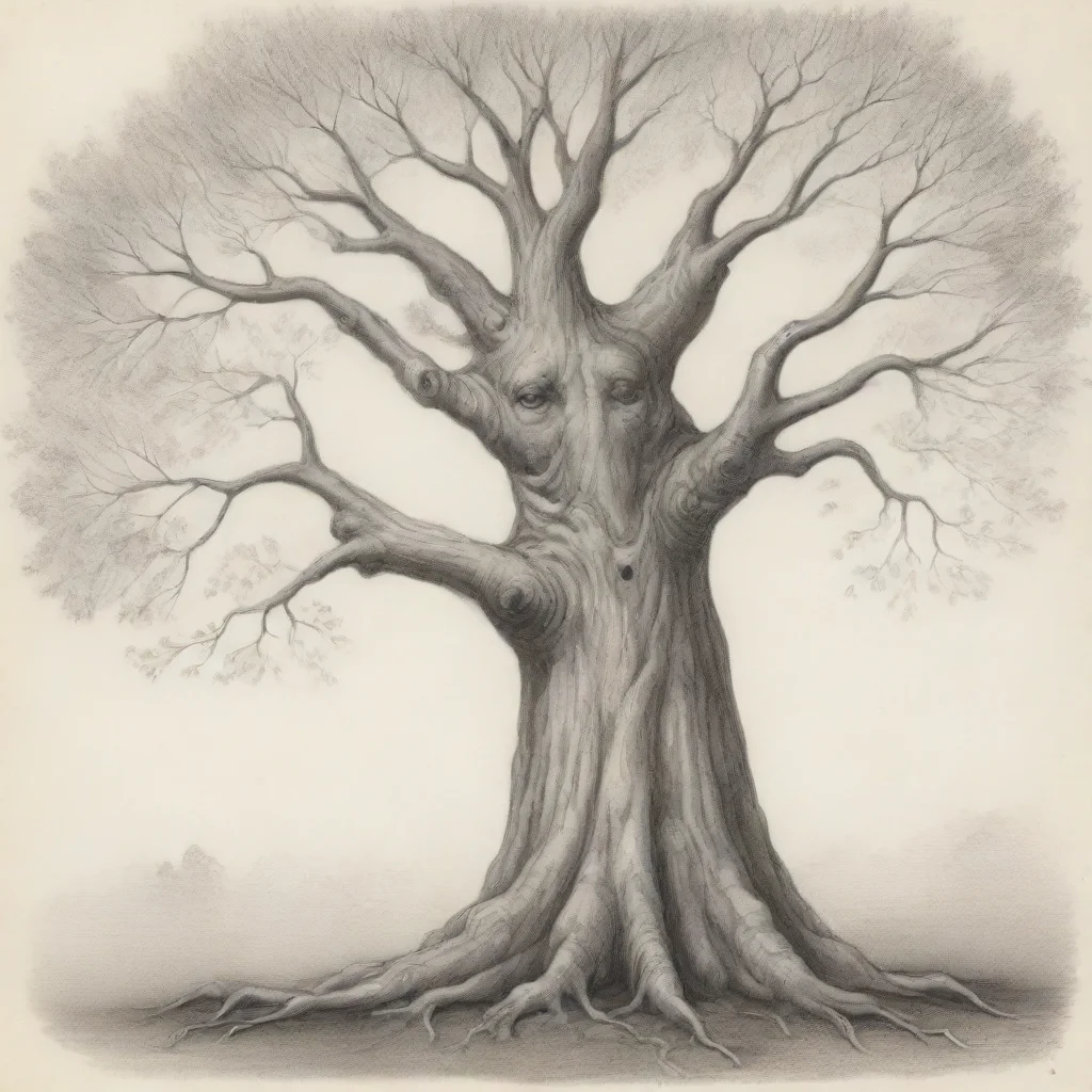 aidrawing of whimsical old tree with a subtle face