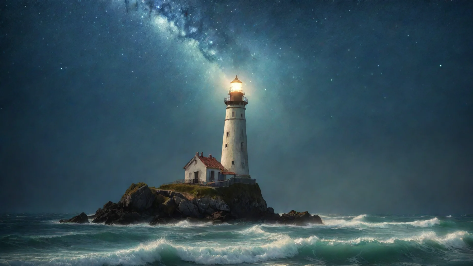 aidreamy lighthouse  dramatic lighting van gogh starry night magical atmosphere by renato muccillo a wide