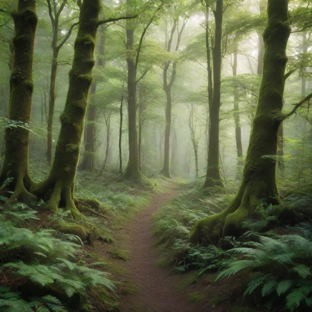 aieery light green lush forest cinematic fantasy