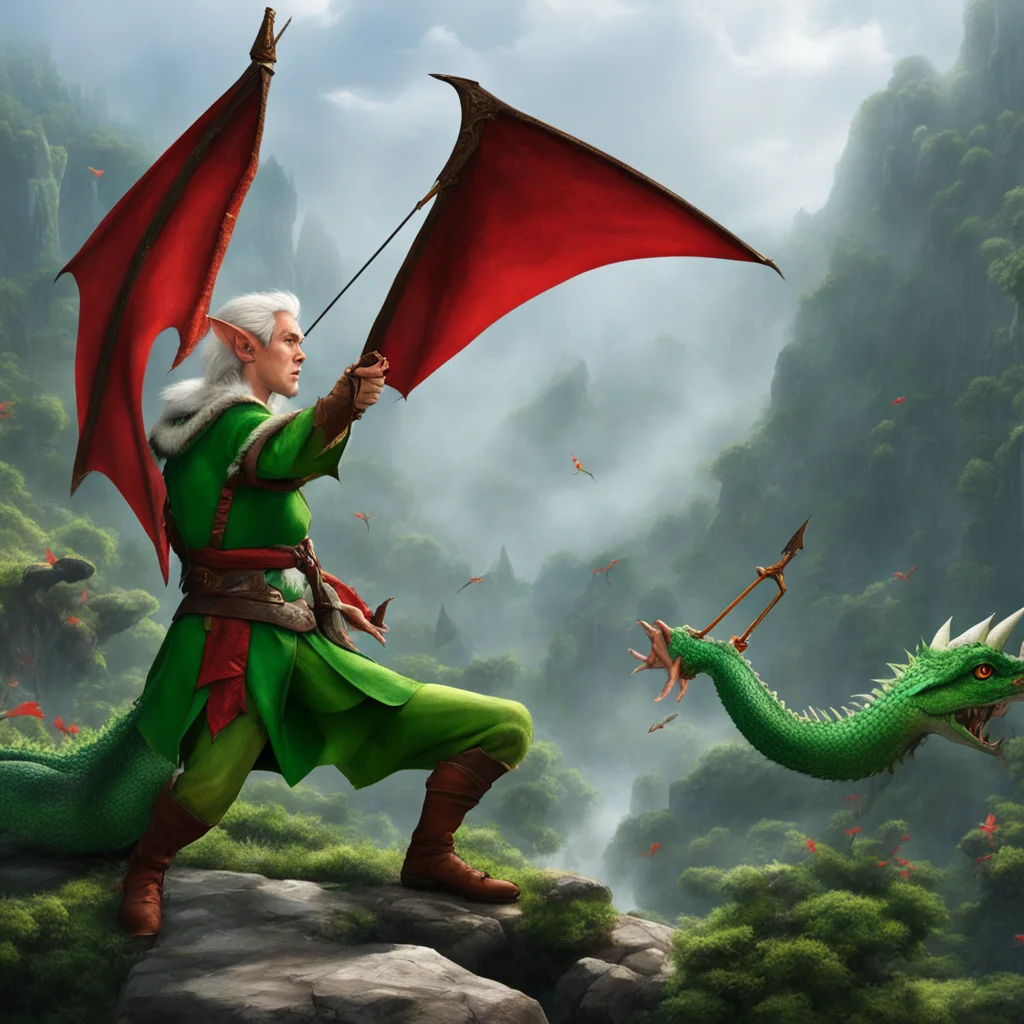 aielf shooting arrow at dragon. confident engaging wow artstation art 3