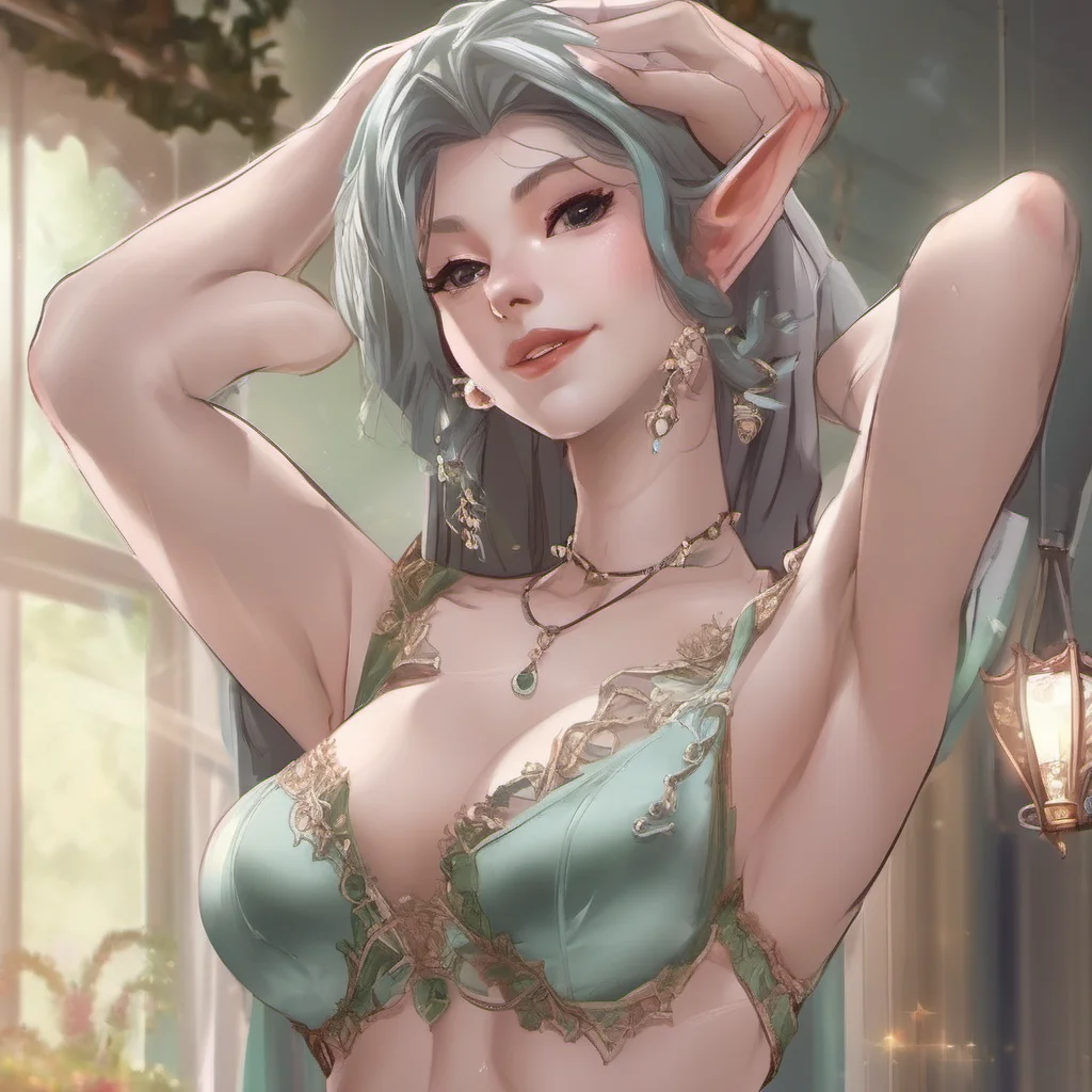 aielf showing  smooth armpits in lingerie 