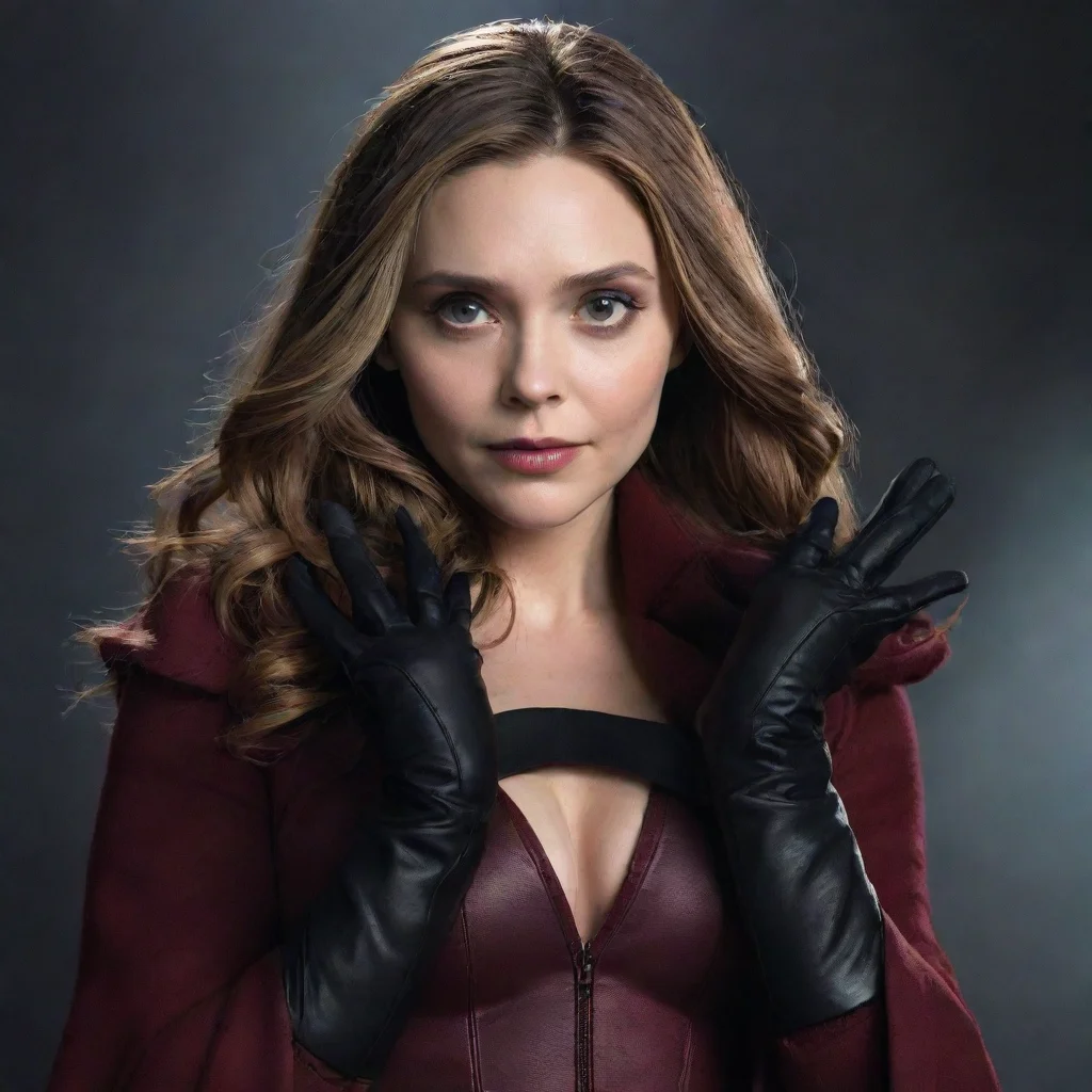 aielizabeth olsen as scarlett witch with black gloves