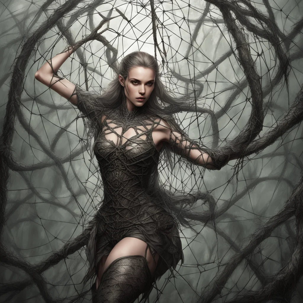 aielven female warrior entangled in giant spiders net confident engaging wow artstation art 3