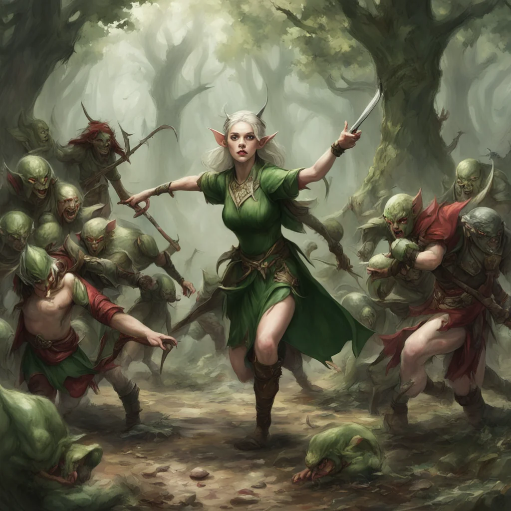 aielven maid ambushed by goblins confident engaging wow artstation art 3