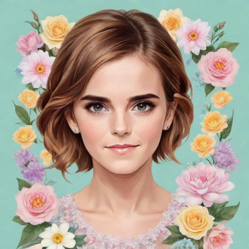 aiemma watson cartoonize pastel graphic with flower frame