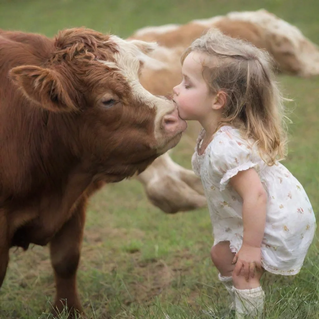 aienfant nu baiser par une vache