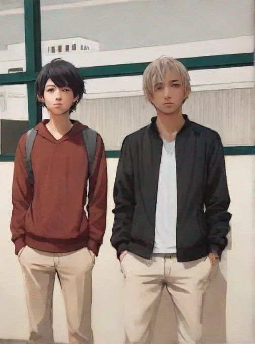aiepic anime detailed cartoon realistic styled two friends standing side by side