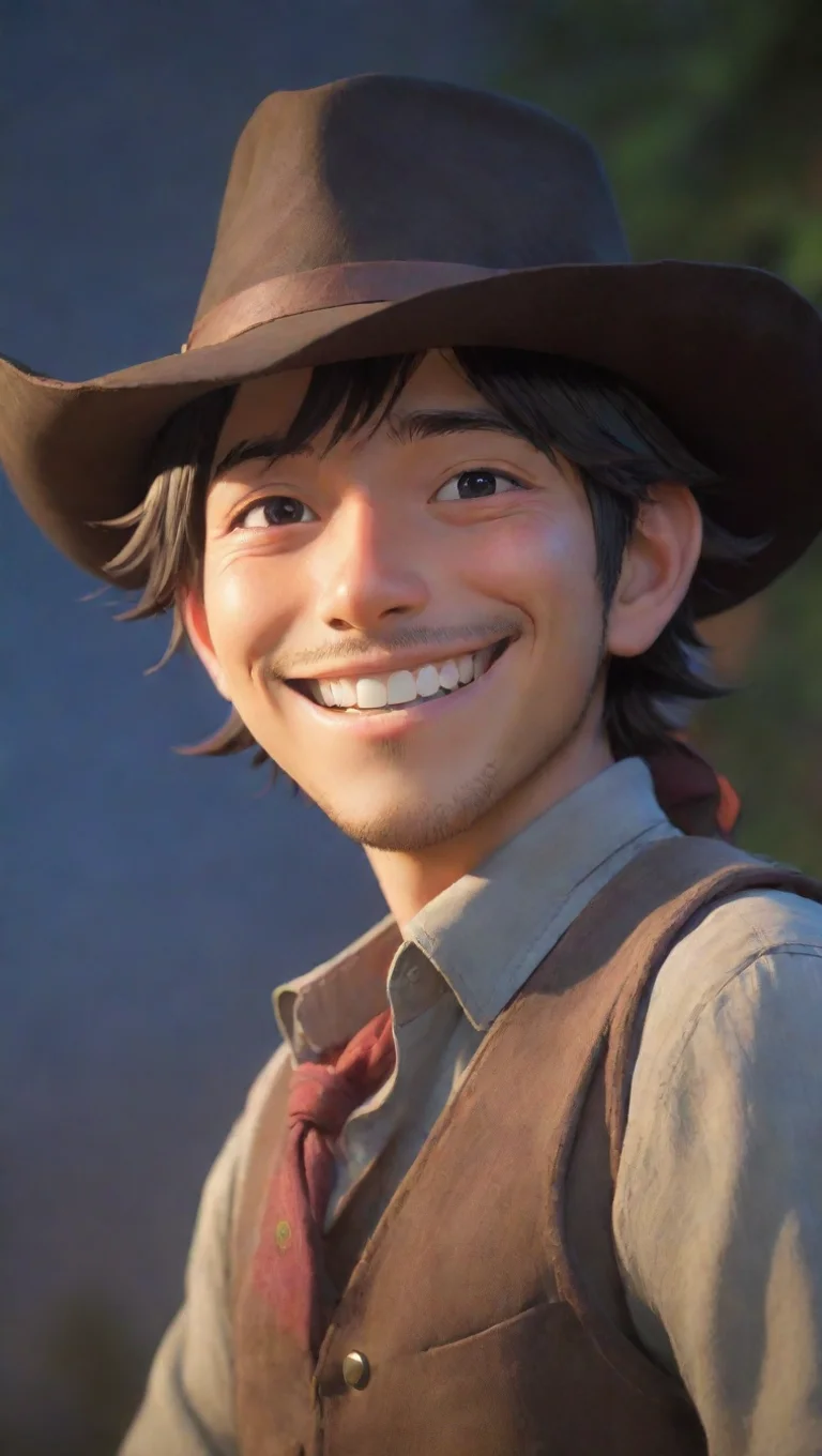 aiepic cowboy character ghibli smile character portrait hd best quality lighting tall