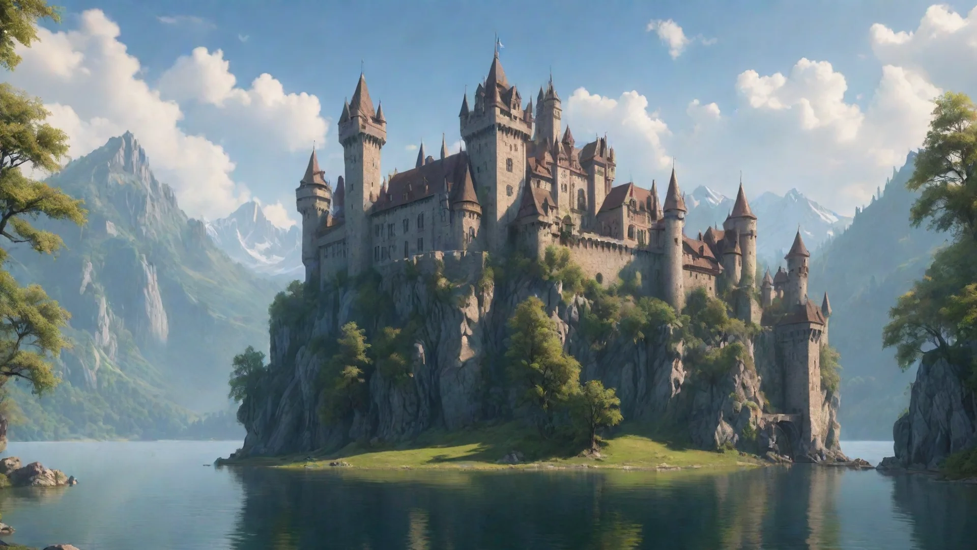 epic peacefulness tranquil castle on lake environment hd beauty artstation best  wide