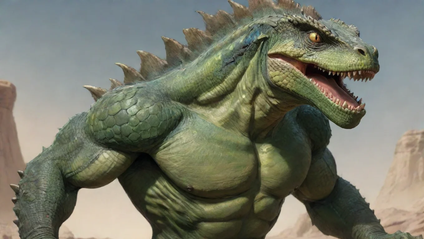 aiepic real stunning cartoon lizardman extremely powerful widescreen