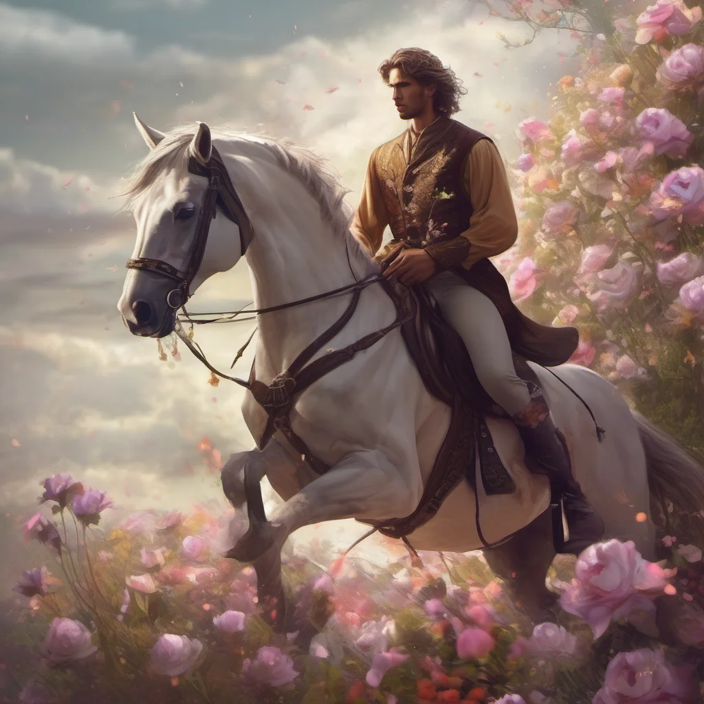 aiepic romance riding horse holding flowers stunning confident fantasy man art character amazing awesome portrait 2