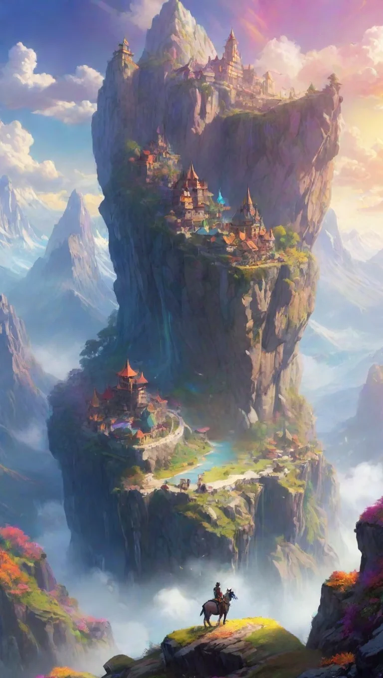 aiepic scenery colorful magical world with traveller on giant goat enormous extreme artstation  tall