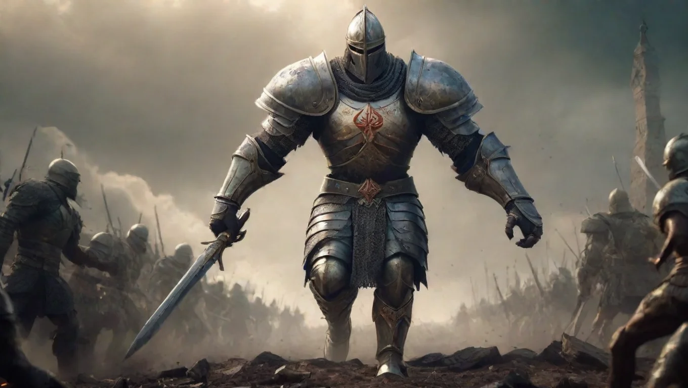 epic warrior hd knight walking toward giant battle with illuminati widescreen