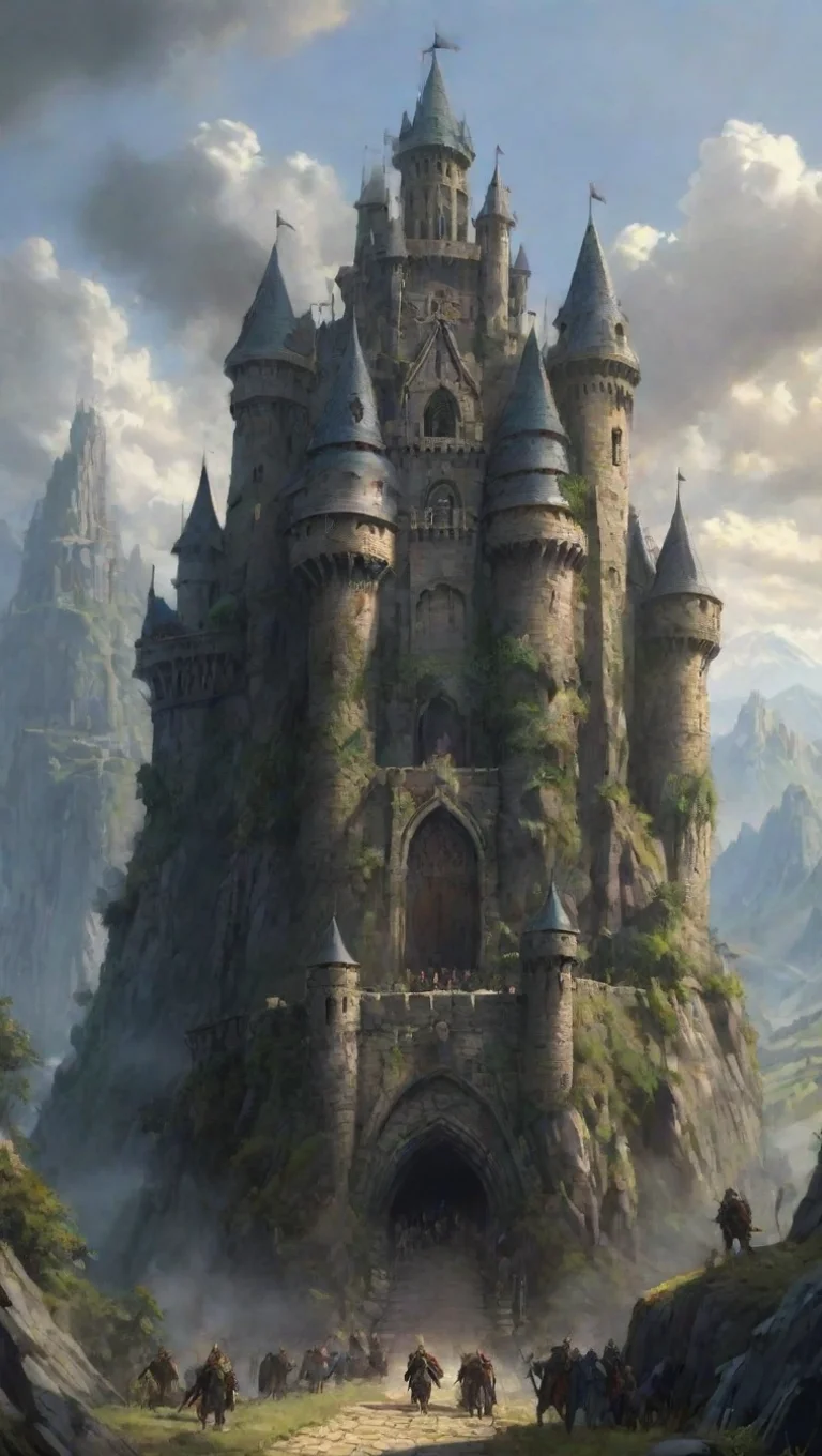 epic wonderland castle tall walls fortress epic anime orc invasion spears armored fantasy urukai lord of the rings style anime tall