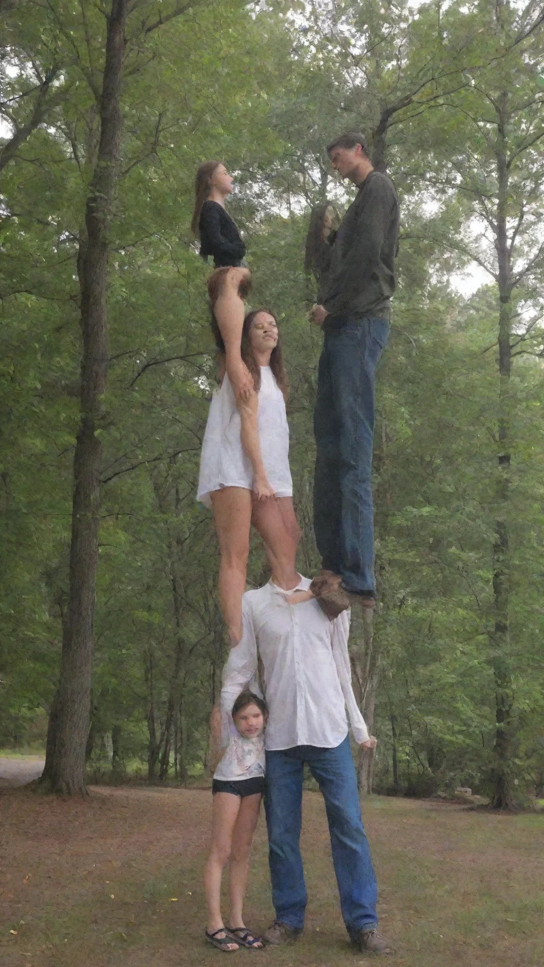 aiextremely tall girl towering over her parents tall