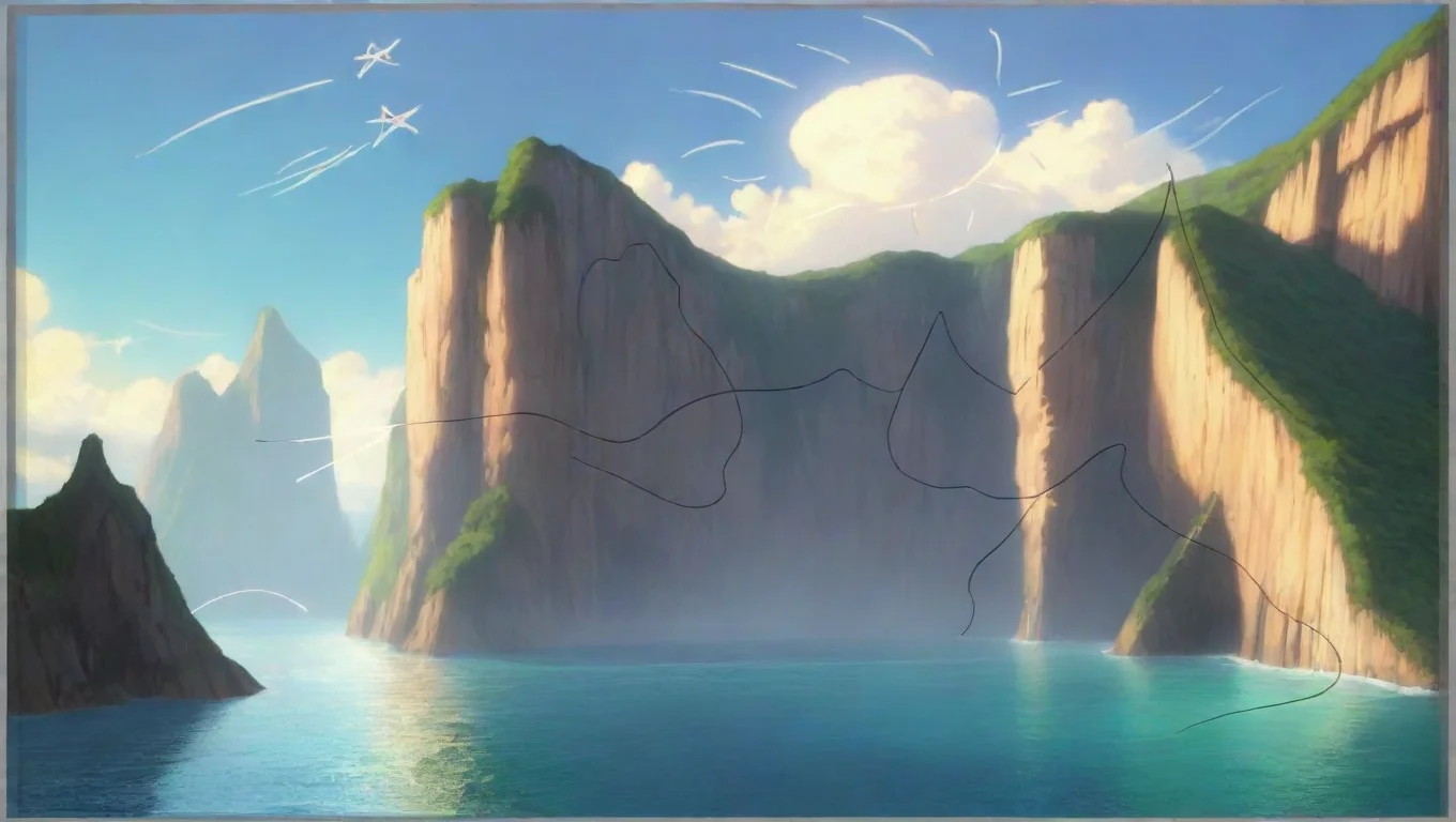 fancy bay with water clouds and beautiful environment art cliffs sun ni sky anime style cartoonish b4f5ed8