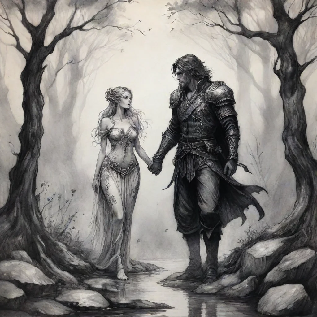 fantastic romantic fantasy art ink drawing