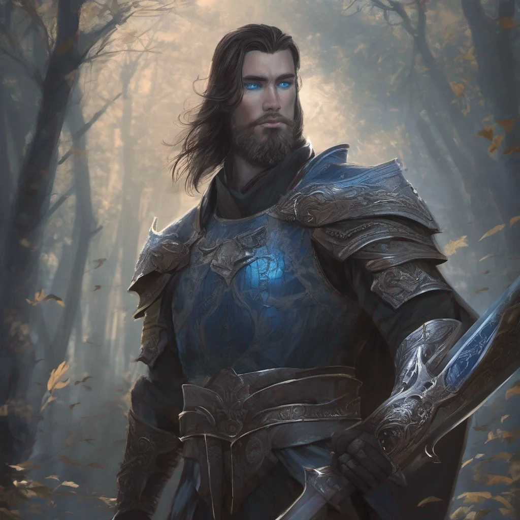 aifantasy art beauty grace beard man god short dark hair armor sword blue eyes