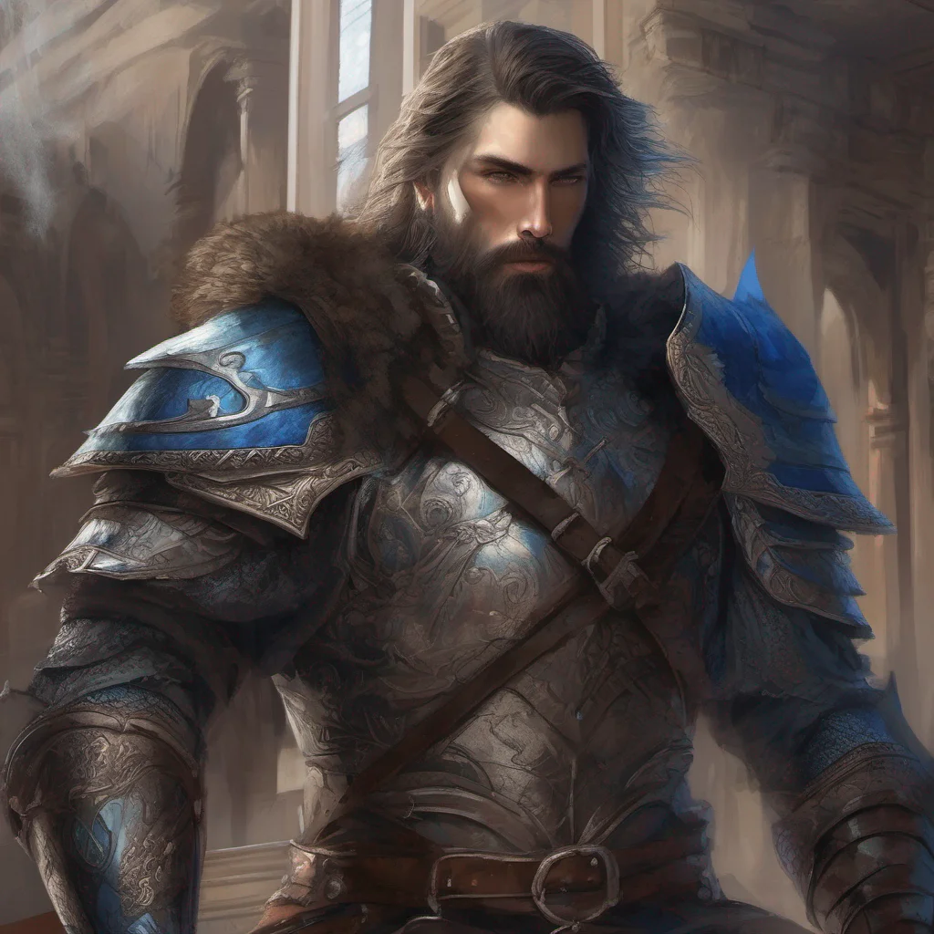 aifantasy art beauty grace bearded man dark hair armor sword blue eyes good looking trending fantastic 1