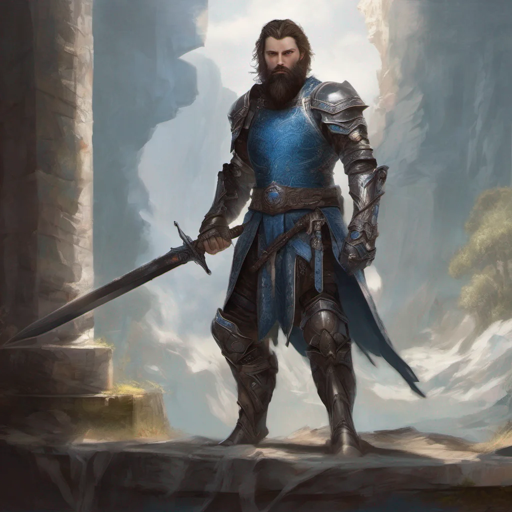 aifantasy art beauty grace bearded man dark hair armor sword blue eyes