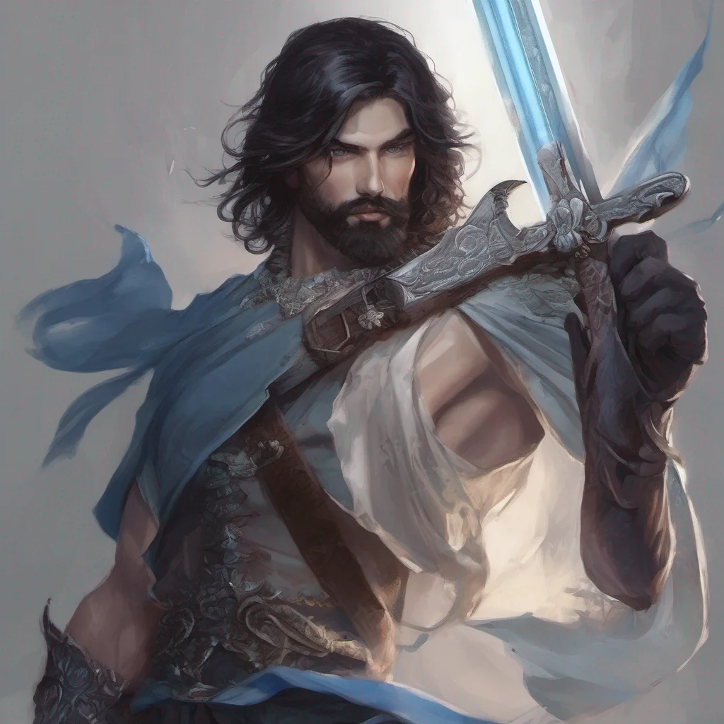 fantasy art dark hair blue eyes short hair beard sword  confident engaging wow artstation art 3