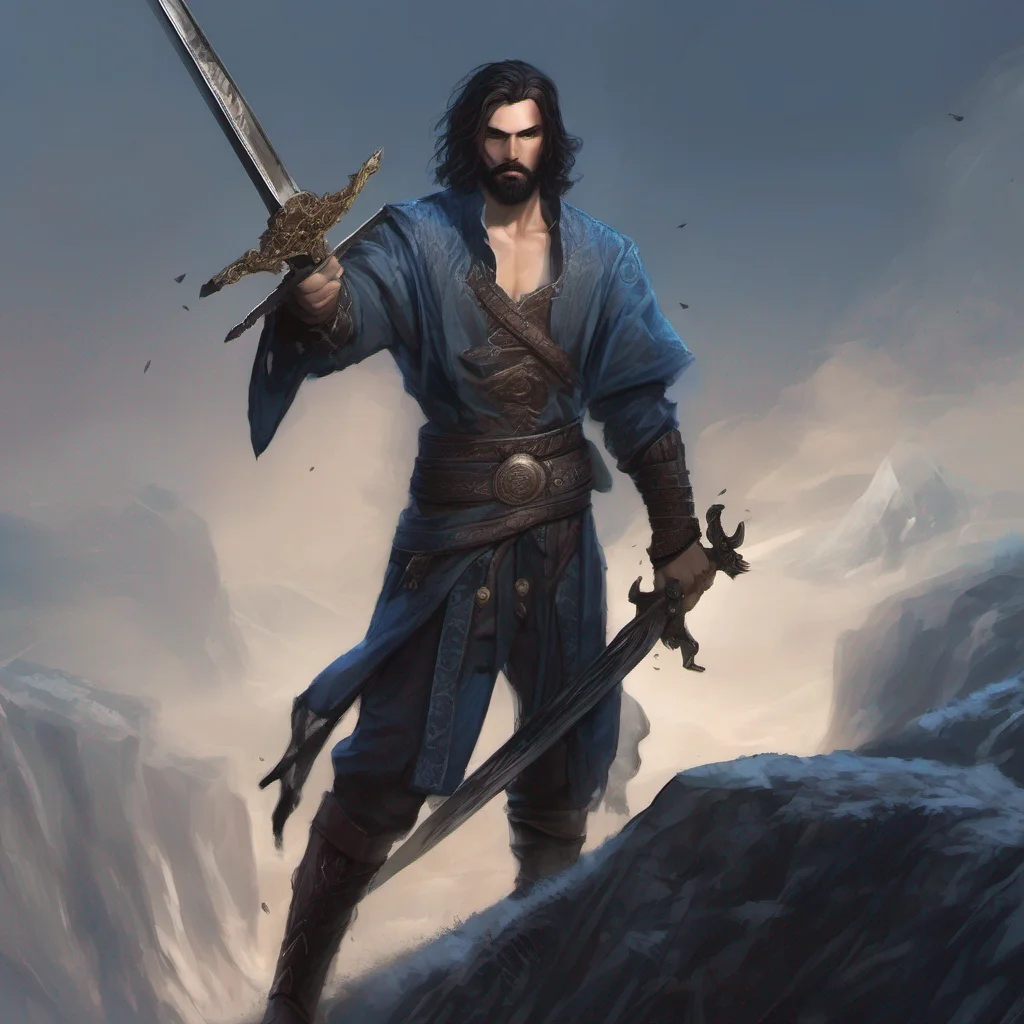 fantasy art dark hair blue eyes short hair beard sword  good looking trending fantastic 1