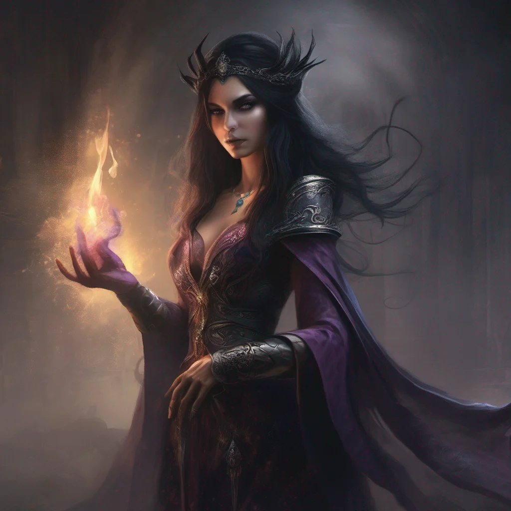 aifantasy art dark hair evil princess mage magic soceress spell shadows mist amazing awesome portrait 2