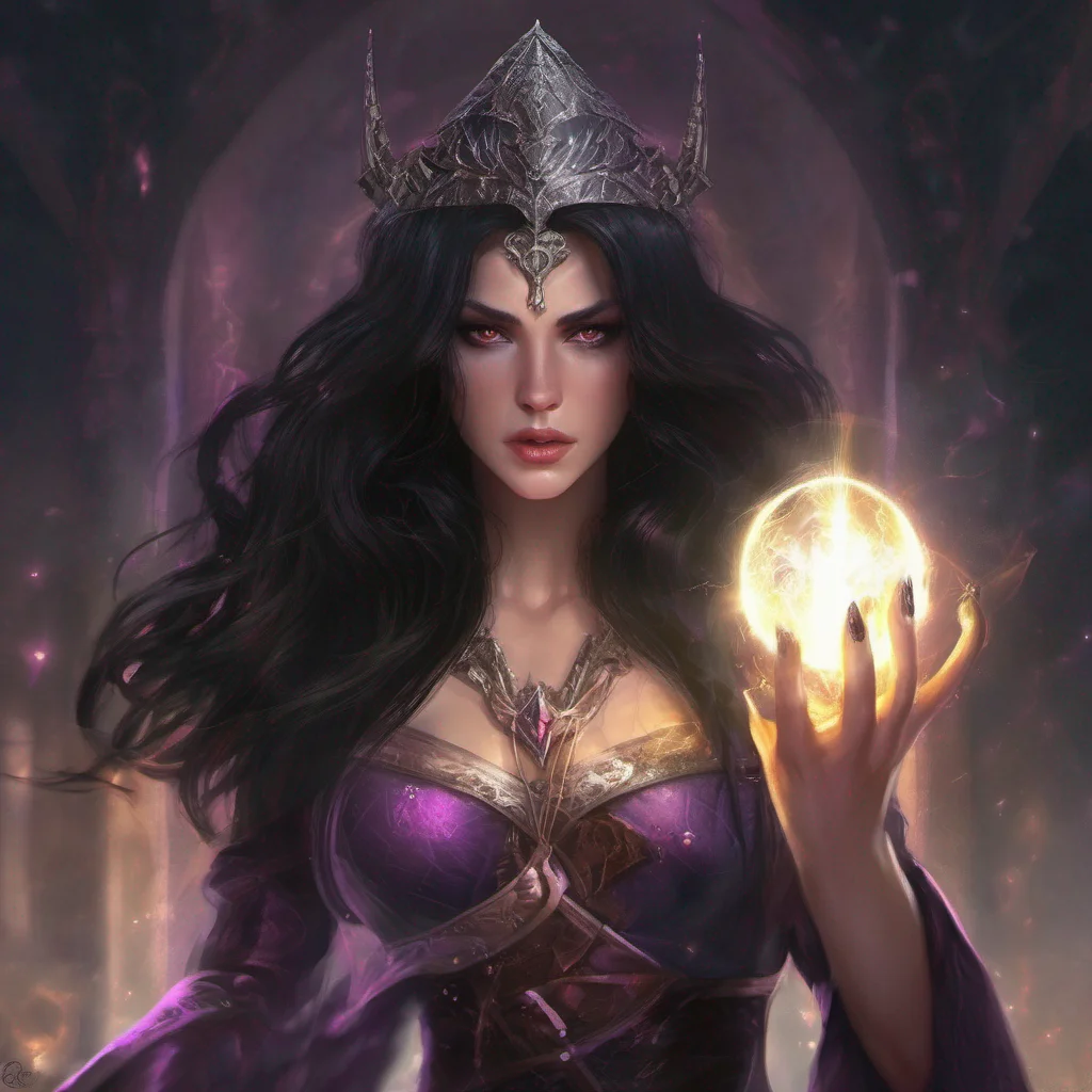 aifantasy art dark hair evil princess mage magic soceress spell
