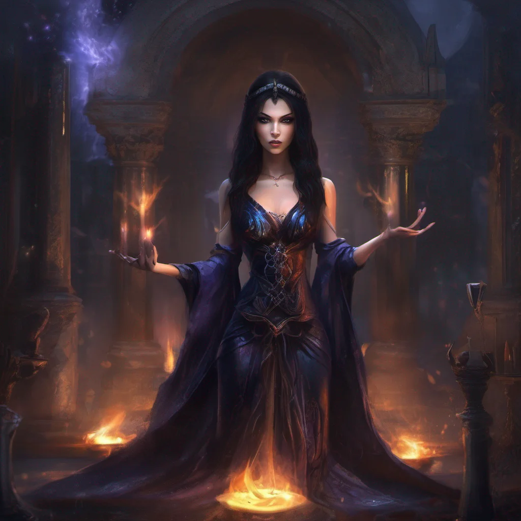 aifantasy art dark hair seductive evil princess mage magic soceress night  confident engaging wow artstation art 3