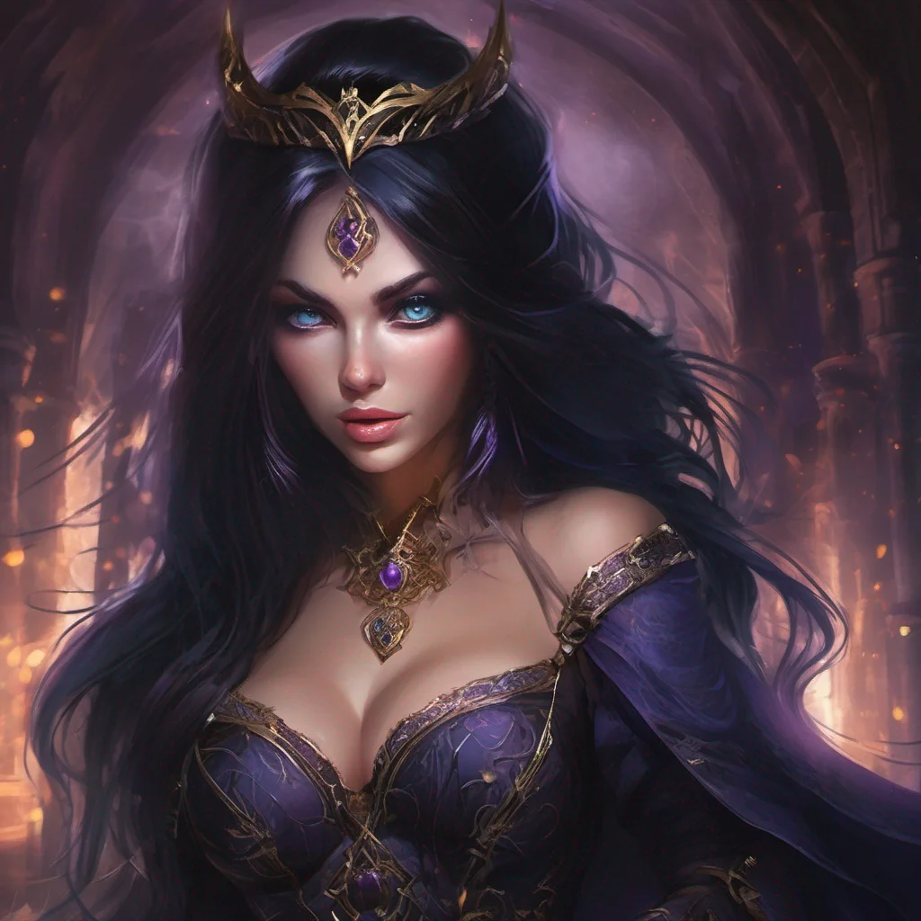 aifantasy art dark hair seductive evil princess mage magic soceress night 