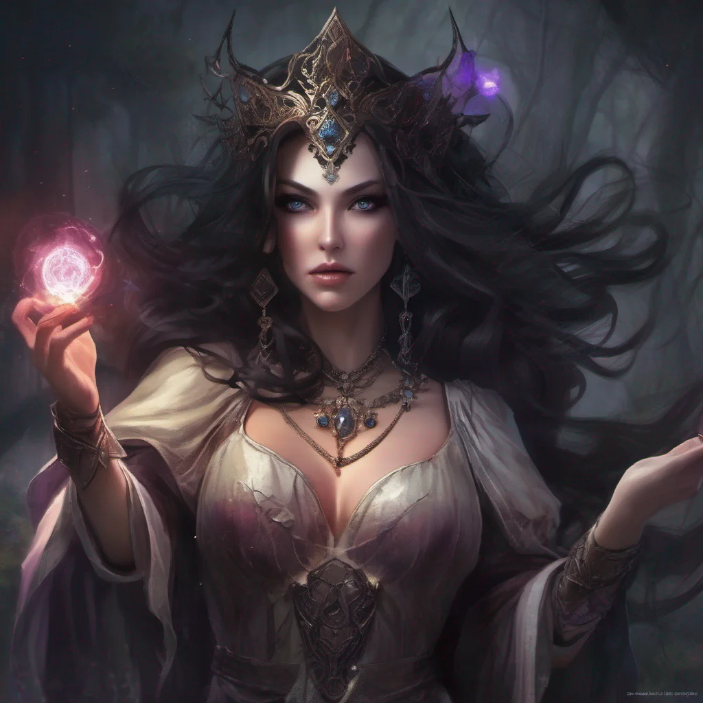 aifantasy art dark hair seductive evil princess mage magic soceress spell confident engaging wow artstation art 3