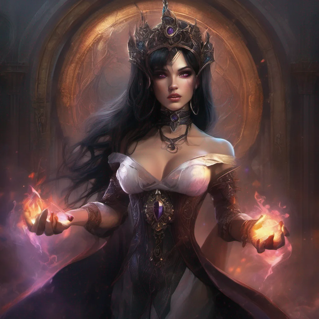 aifantasy art dark hair seductive evil princess mage magic soceress spell