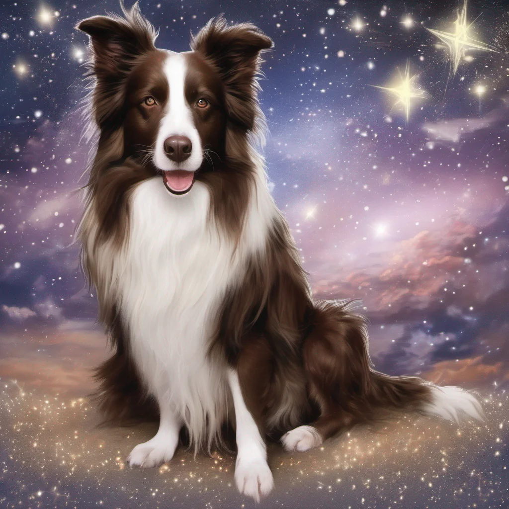 aifantasy art dog border collie brown and white magical sparkle glitter celestial stars amazing awesome portrait 2