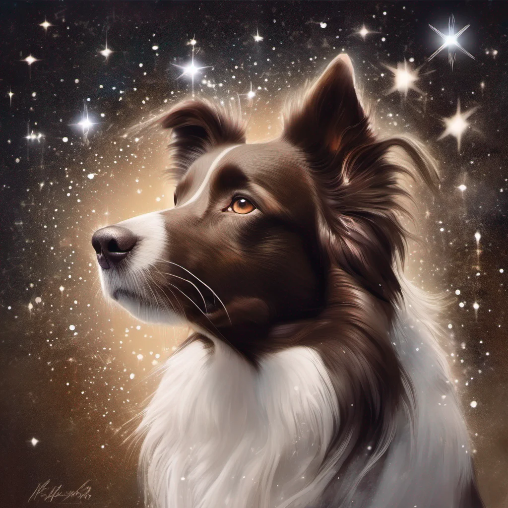 aifantasy art dog border collie brown and white magical sparkle glitter celestial stars confident engaging wow artstation art 3