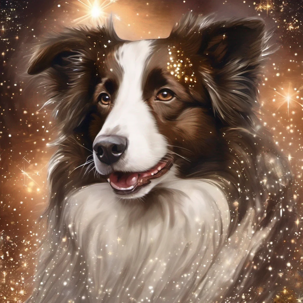 aifantasy art dog border collie brown and white magical sparkle glitter celestial stars