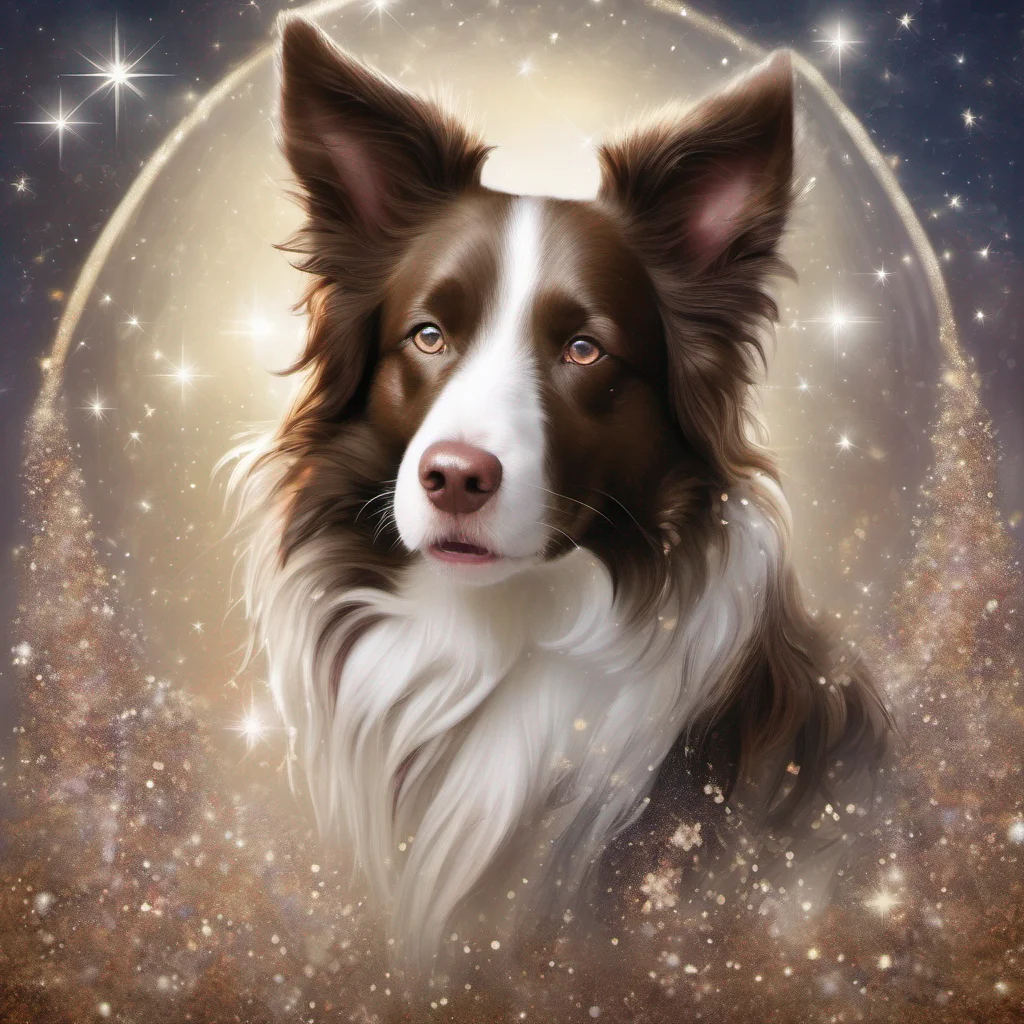 aifantasy art dog border collie brown and white magical sparkle glitter good looking trending fantastic 1
