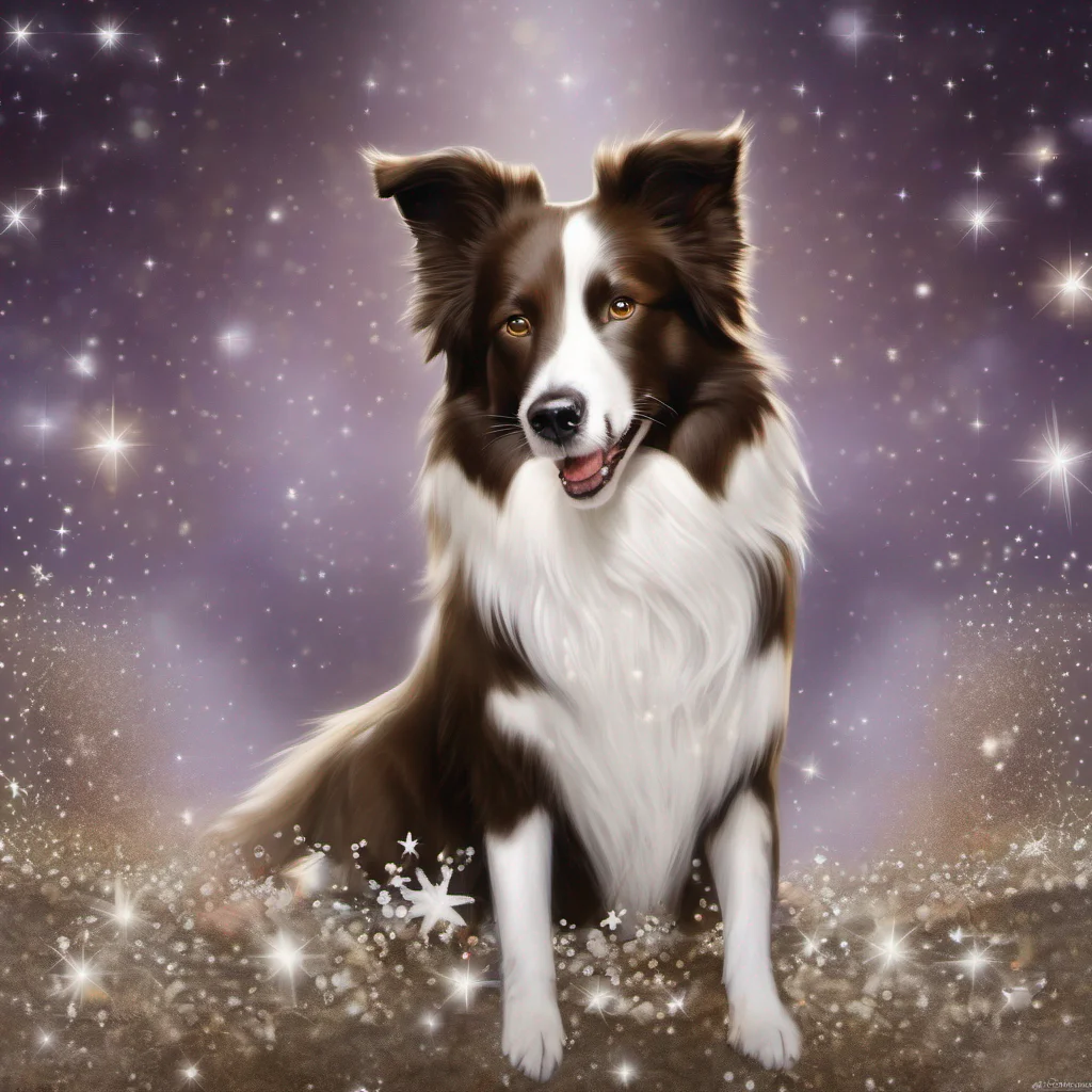 aifantasy art dog border collie brown and white magical sparkle glitter