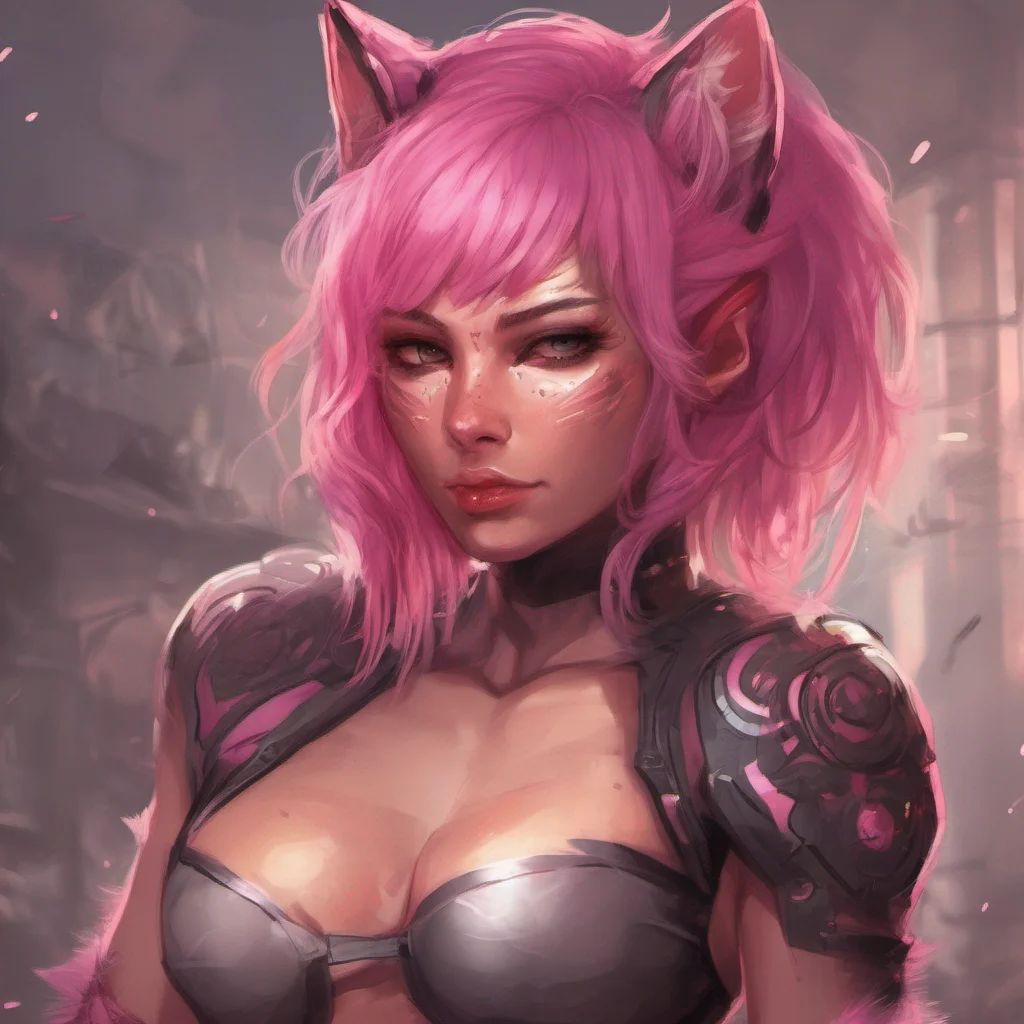 aifantasy art fantasy art feminine muscular catgirl with pink hair amazing awesome portrait 2