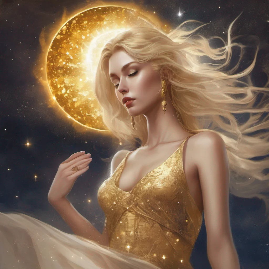 aifantasy art goddess beauty grace seductive golden dress blonde stars sun moon celestial confident engaging wow artstation art 3