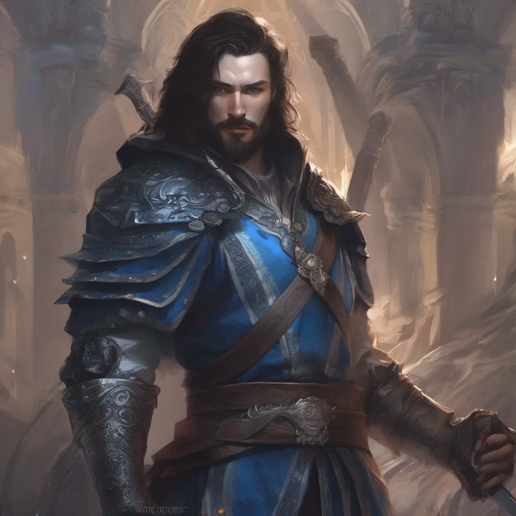 fantasy art king dark hair blue eyes short hair beard sword  confident engaging wow artstation art 3