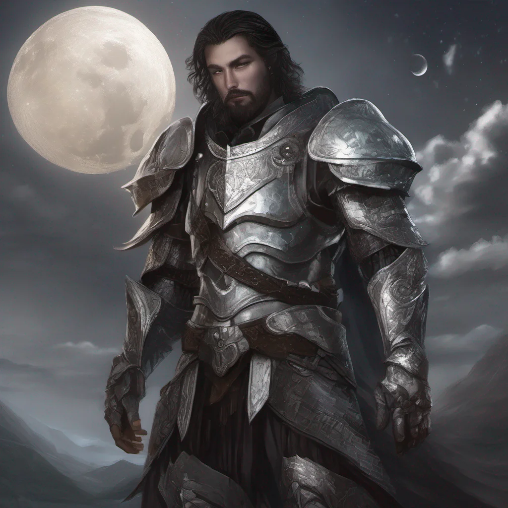 aifantasy art man short dark hair beard moon silver armor good looking trending fantastic 1