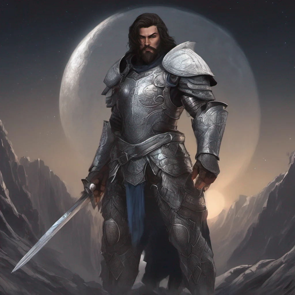aifantasy art man short dark hair beard moon silver armor