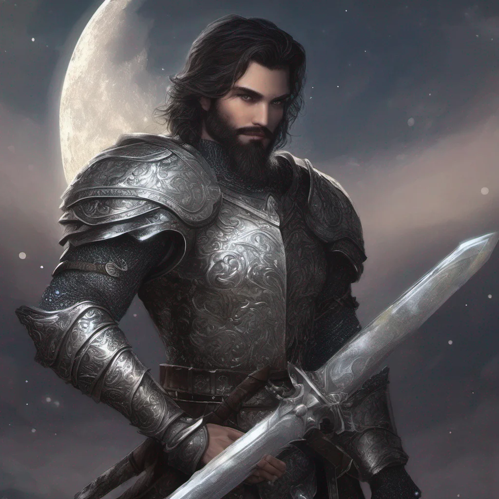 aifantasy art man short dark hair beard moon silver glitter armor sword amazing awesome portrait 2