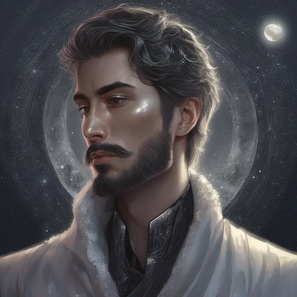 fantasy art man short dark hair beard moon silver glitter confident engaging wow artstation art 3