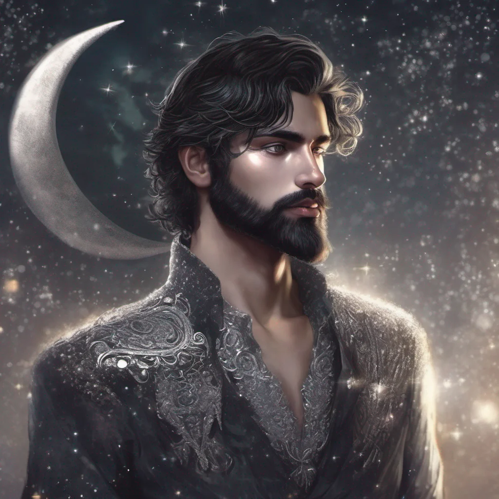 fantasy art man short dark hair beard moon silver sparkles good looking trending fantastic 1