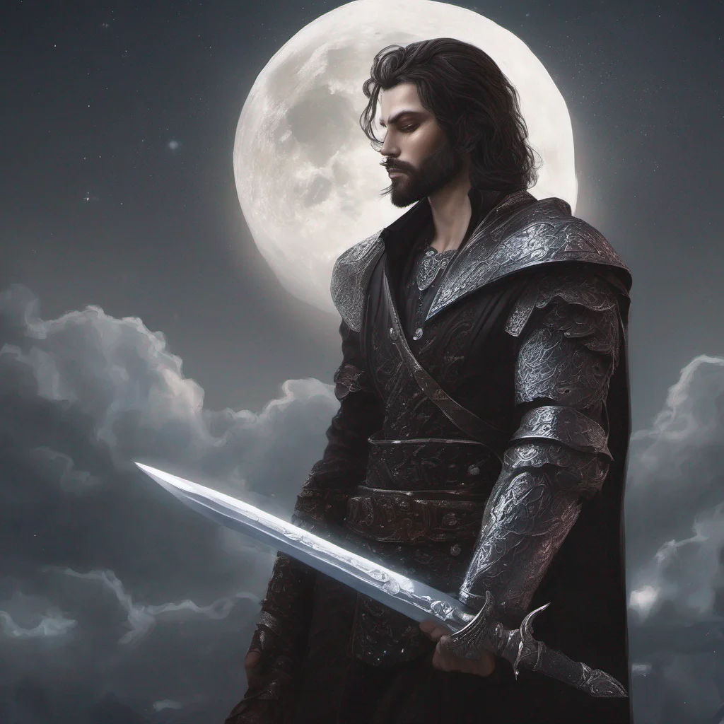 aifantasy art man short hair dark hair beard moon silver glitter sword amazing awesome portrait 2