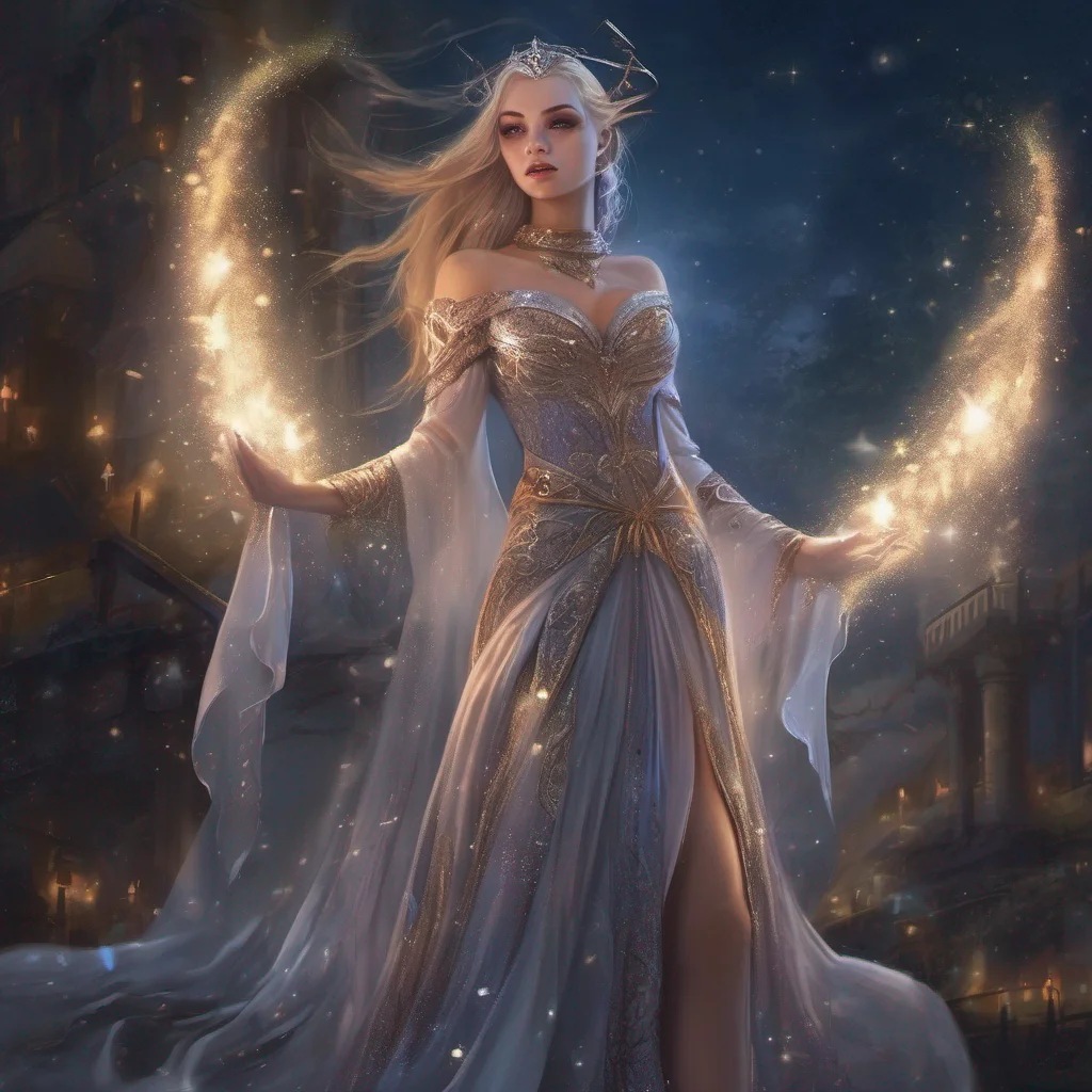aifantasy art medieval dress fantasy elf goddess sparkle shimmer glitter battle night sky  amazing awesome portrait 2