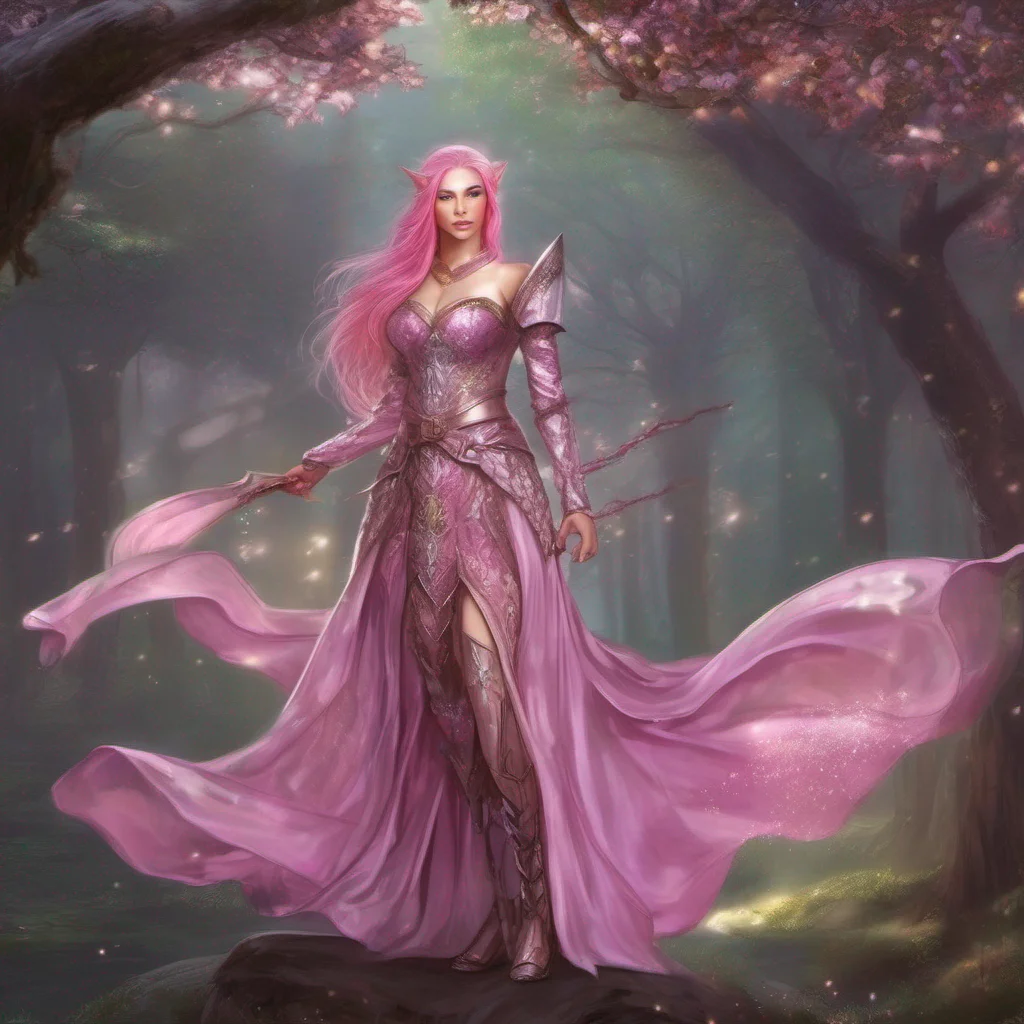 aifantasy art medieval dress fantasy elf goddess sparkle shimmer glitter battle pink hair amazing awesome portrait 2