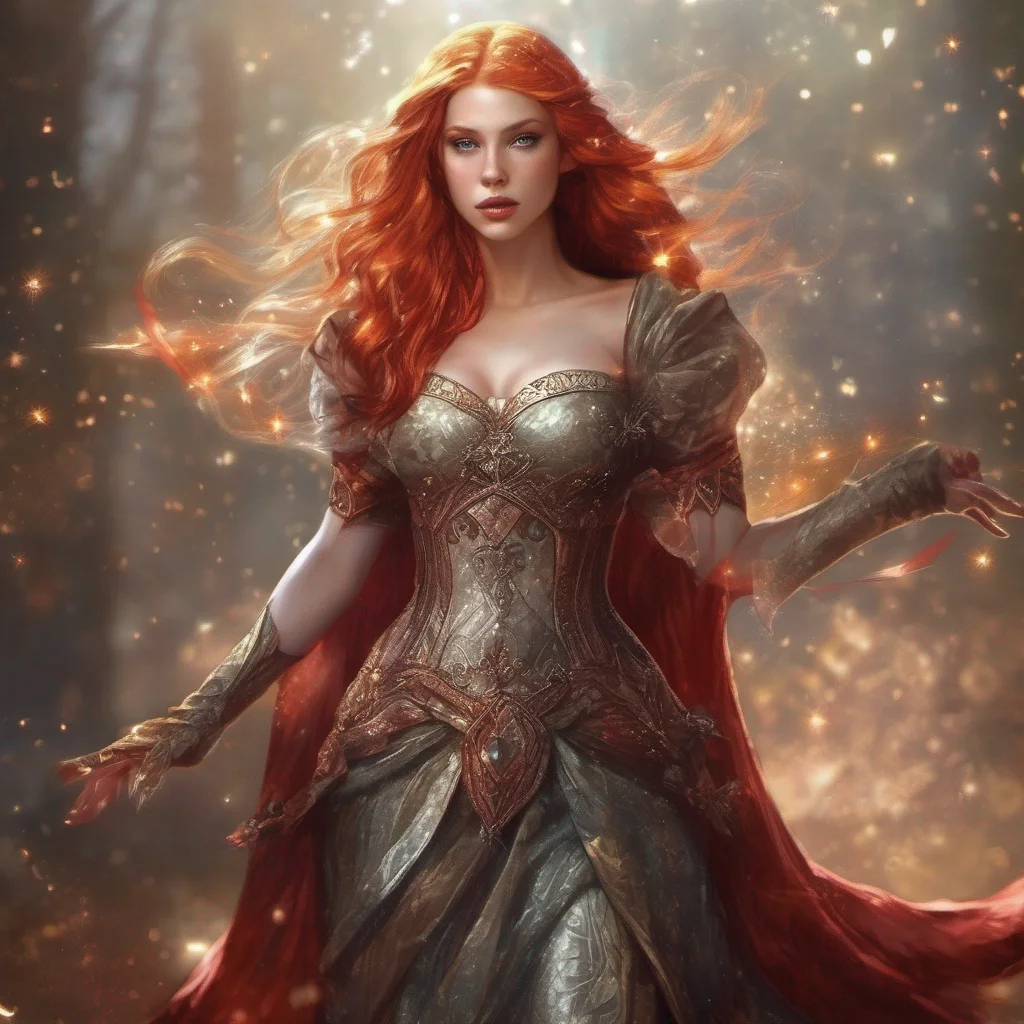 aifantasy art medieval dress fantasy elf goddess sparkle shimmer glitter battle red hair good looking trending fantastic 1