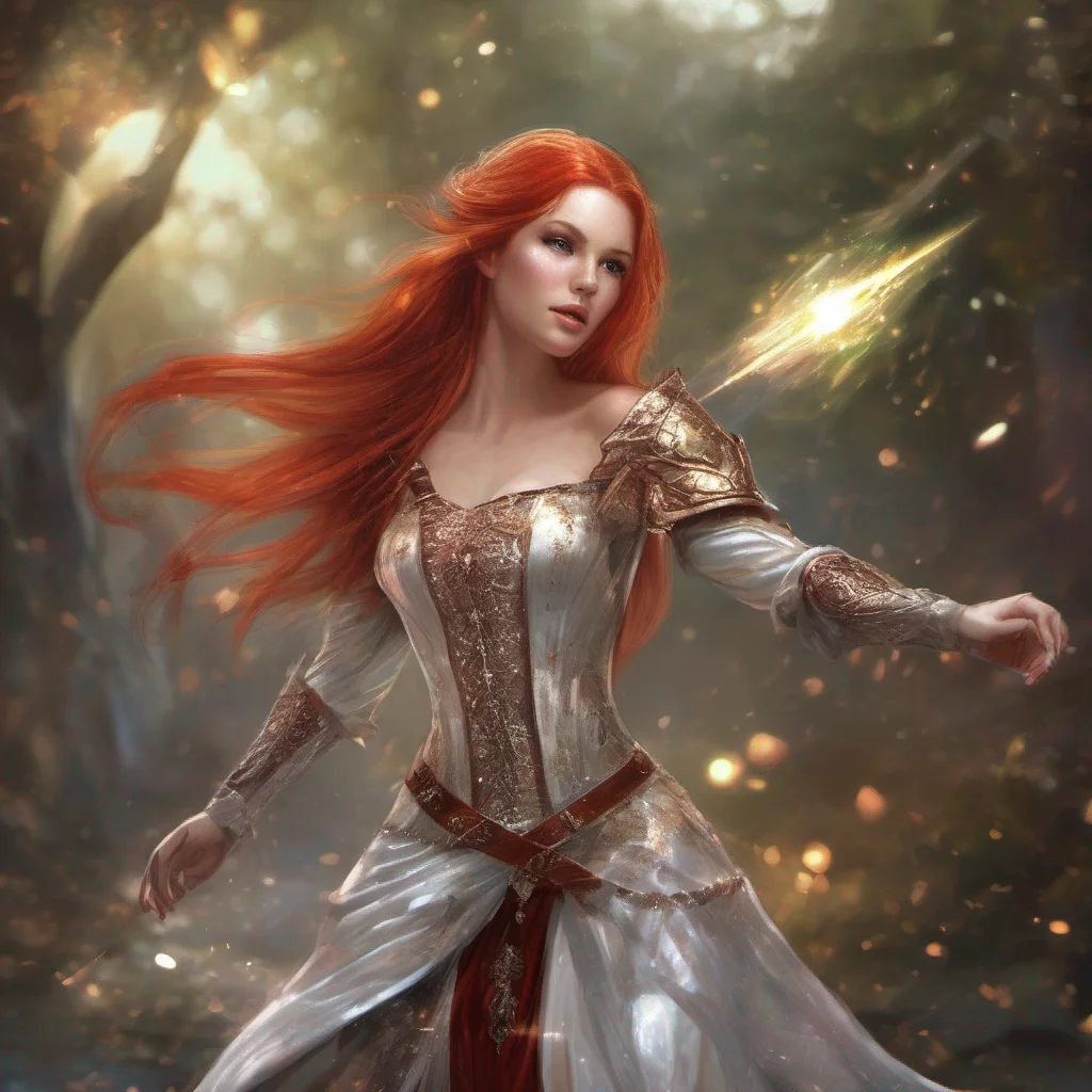 fantasy art medieval dress fantasy elf goddess sparkle shimmer glitter battle red hair